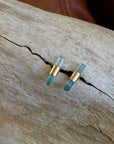 Raw Blue Tourmaline Stud Earrings, October Birthstone Earrings