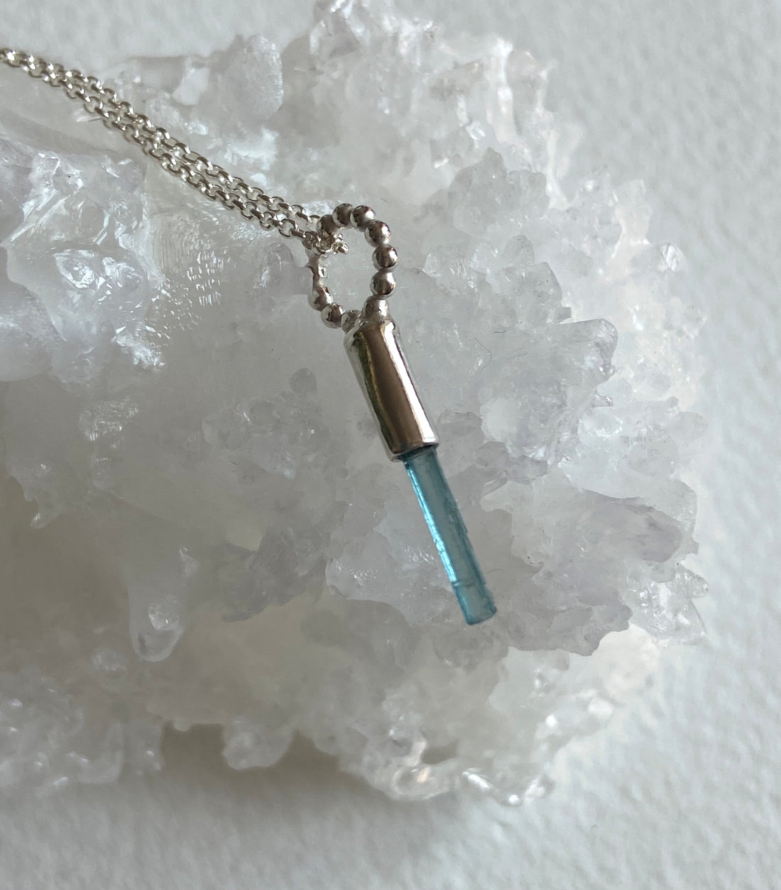 Blue Tourmaline Crystal Pendant Necklace, October Birthstone