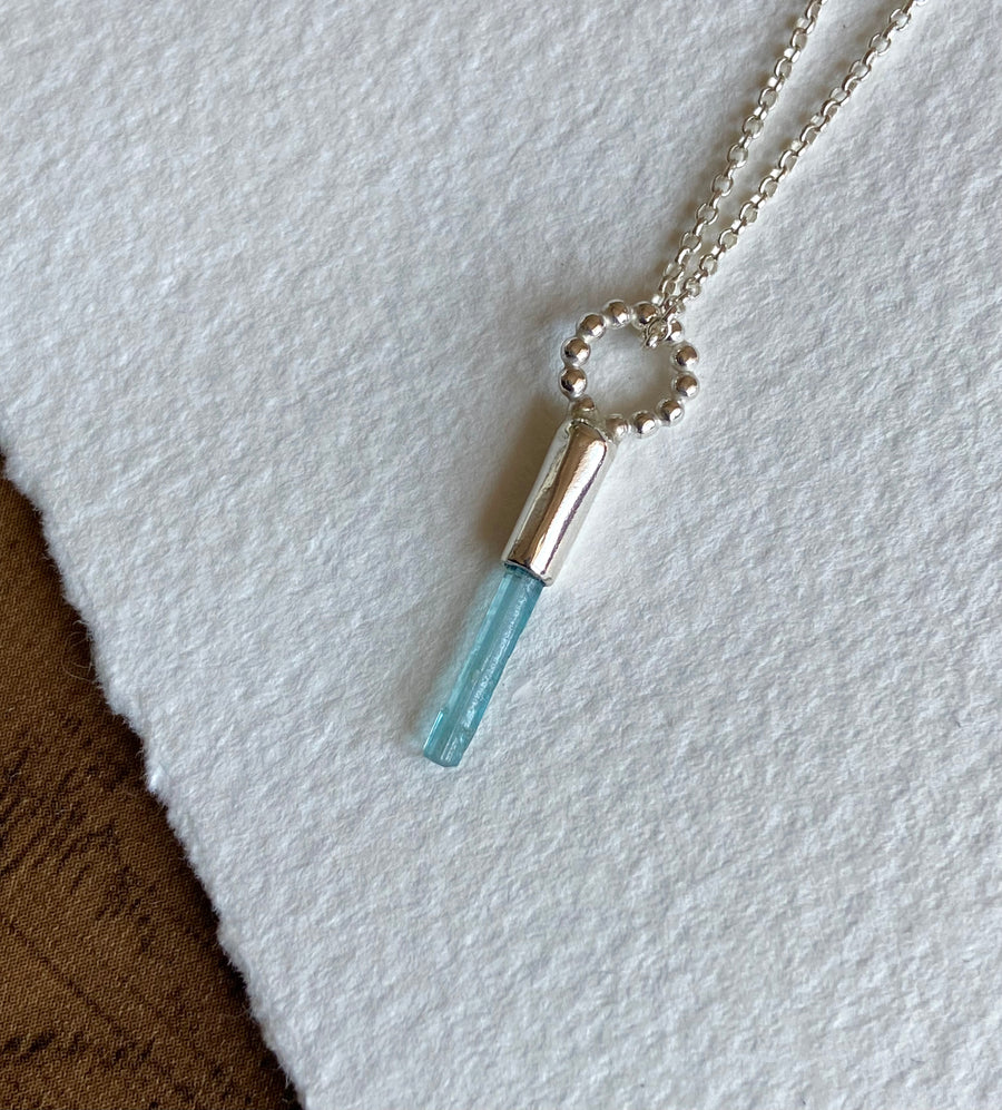 Natural Blue Tourmaline Crystal Pendant Necklace, October Birthstone Gift