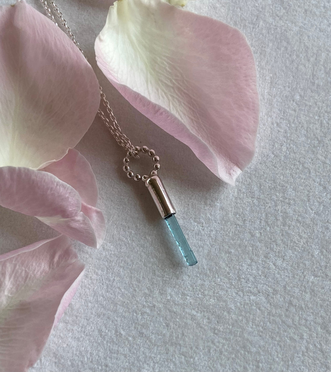 Natural Blue Tourmaline Crystal Pendant Necklace, October Birthstone Gift