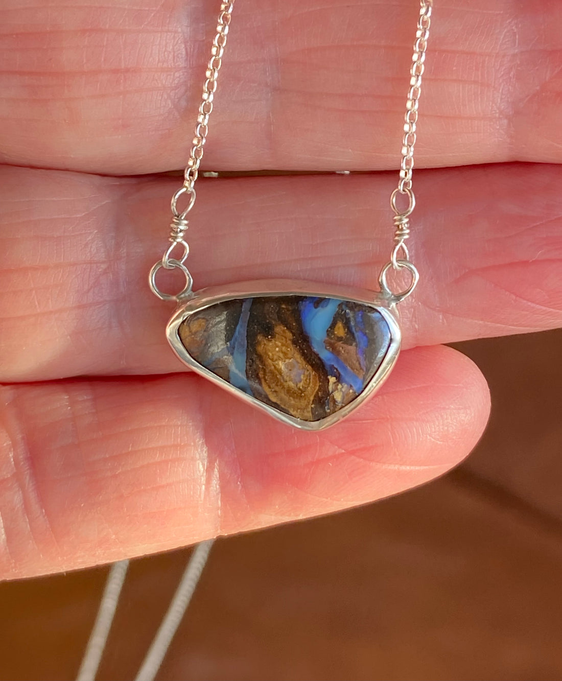 Australian Boulder Opal Pendant Necklace, October Birthstone Necklace