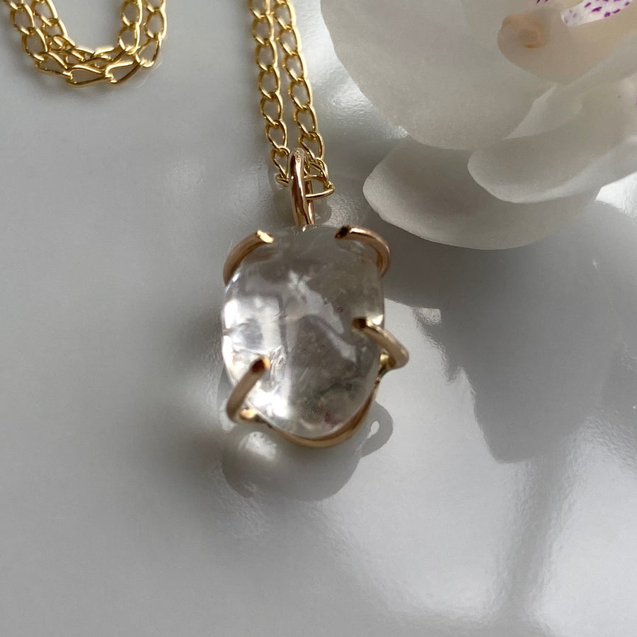 Brazilian Rock Quartz Crystal Pendant Necklace, April Birthstone