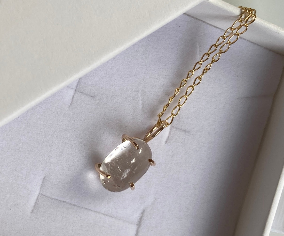Brazilian Rock Quartz Crystal Pendant Necklace, April Birthstone