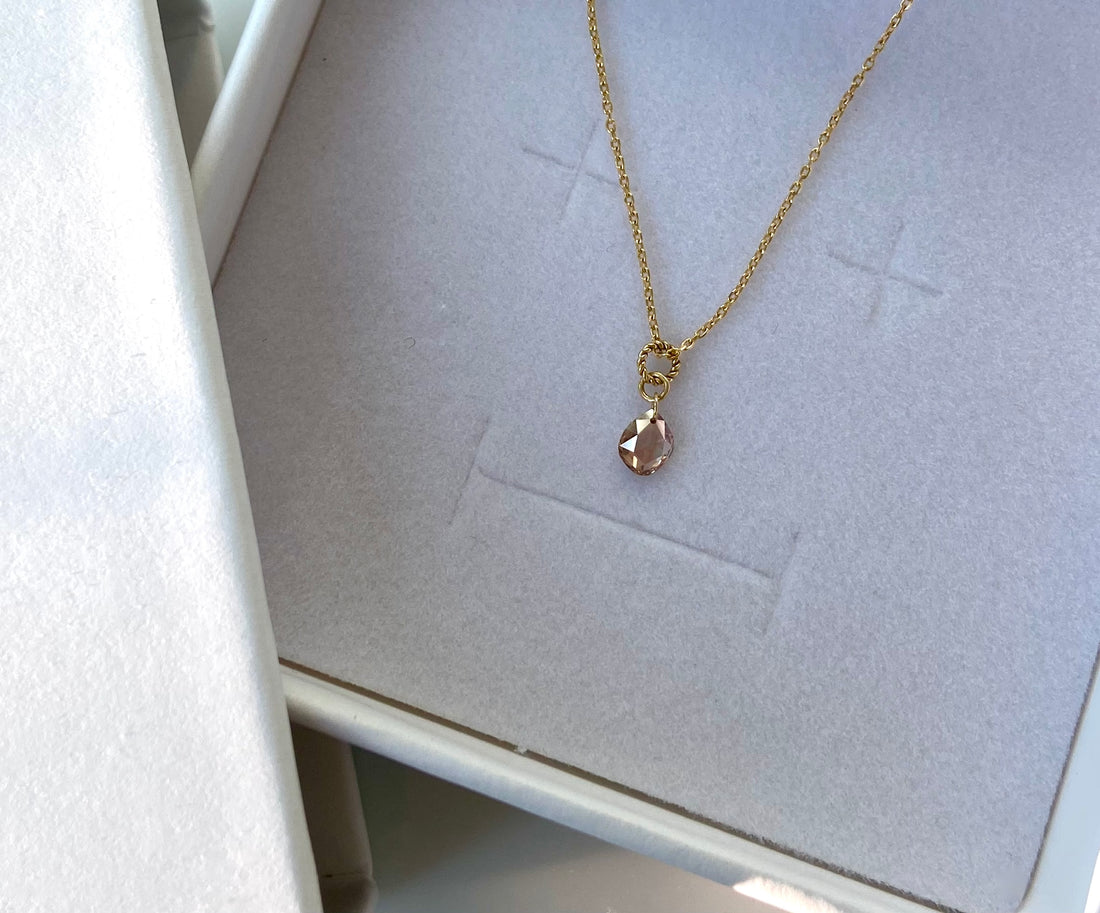 18k Gold and Cognac Brown Diamond Necklace, April Birthstone Necklace