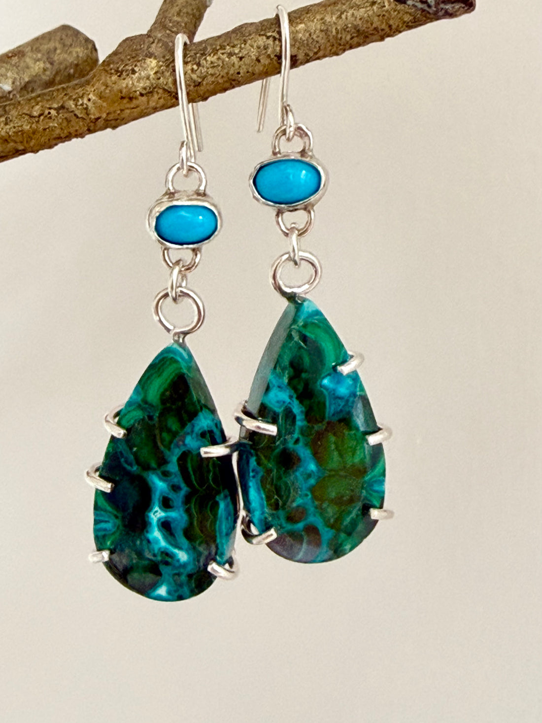 Rare Chrysocolla Malachite and Arizona Turquoise Earrings