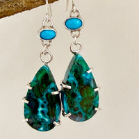 Rare Chrysocolla Malachite and Arizona Turquoise Earrings