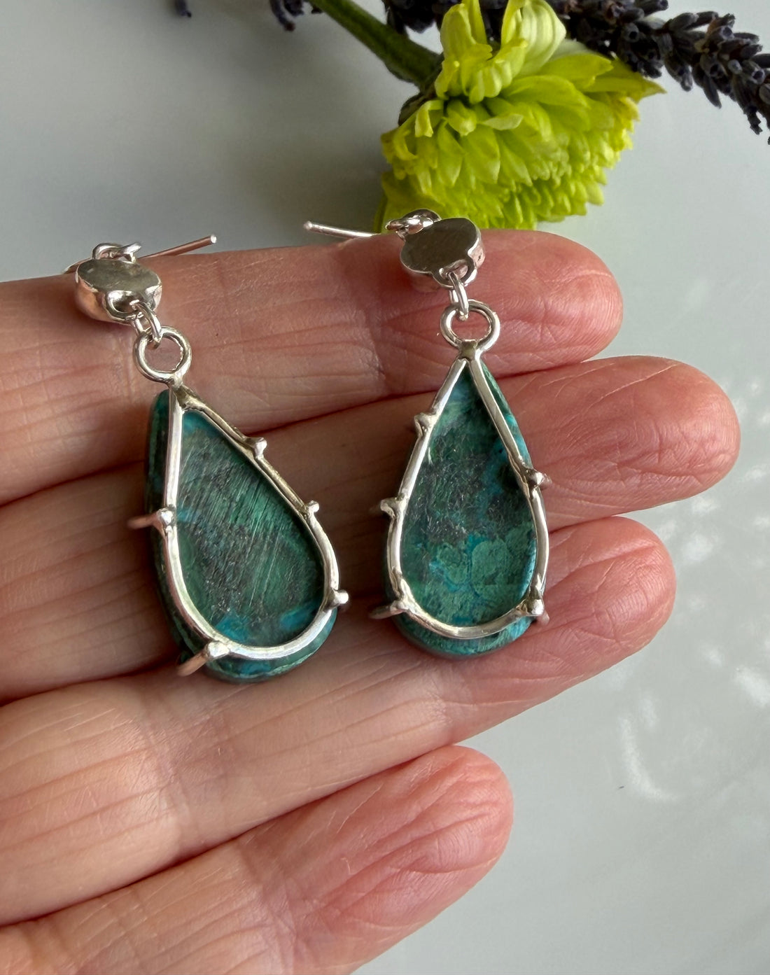 Rare Chrysocolla Malachite and Arizona Turquoise Earrings