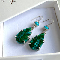 Rare Chrysocolla Malachite and Arizona Turquoise Earrings