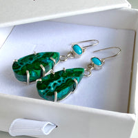 Rare Chrysocolla Malachite and Arizona Turquoise Earrings