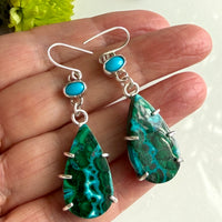 Rare Chrysocolla Malachite and Arizona Turquoise Earrings