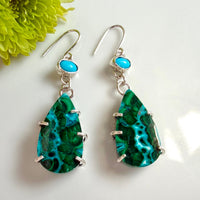 Rare Chrysocolla Malachite and Arizona Turquoise Earrings