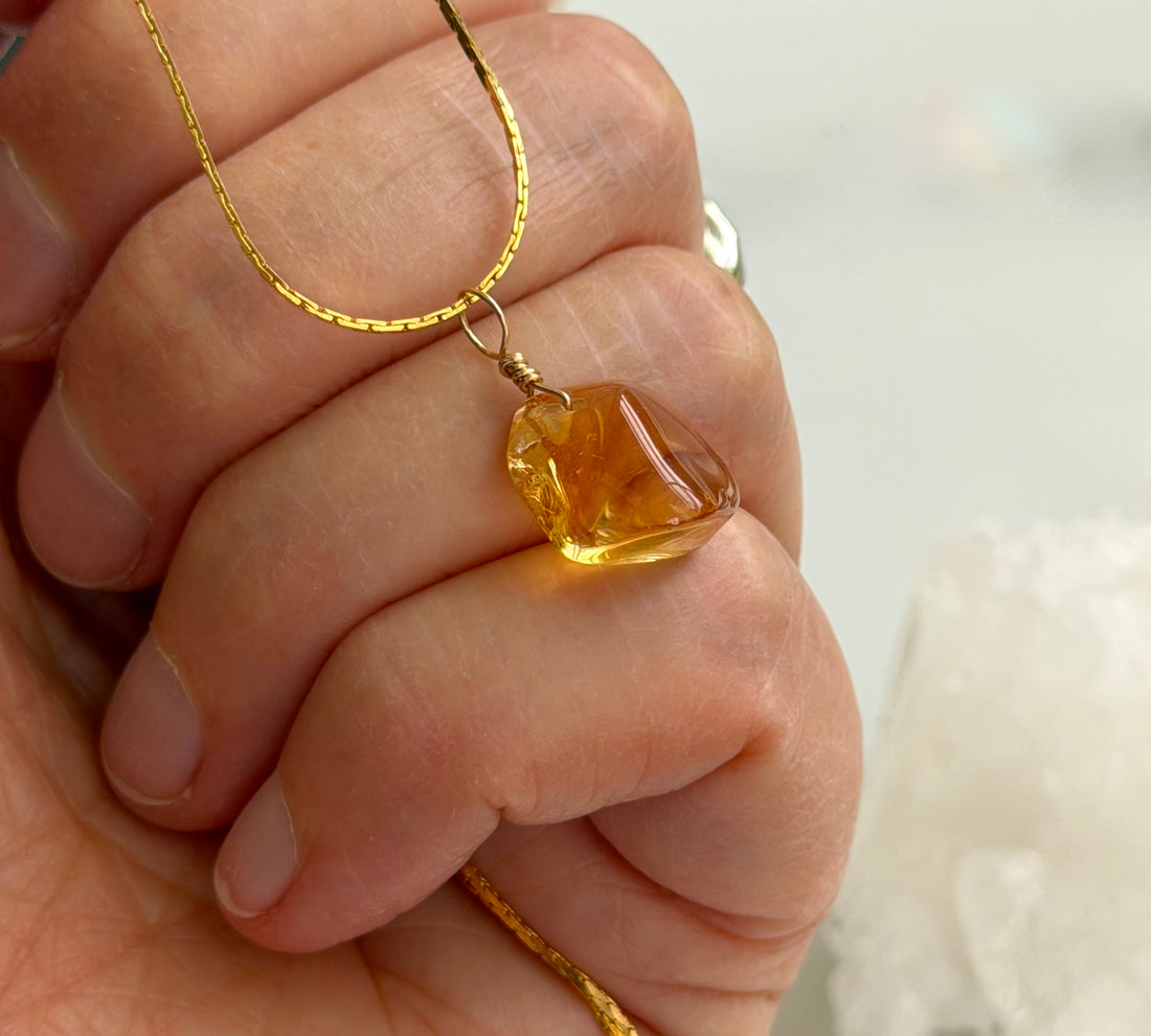 Raw Brazilian Citrine Pendant Necklace, November Birthstone