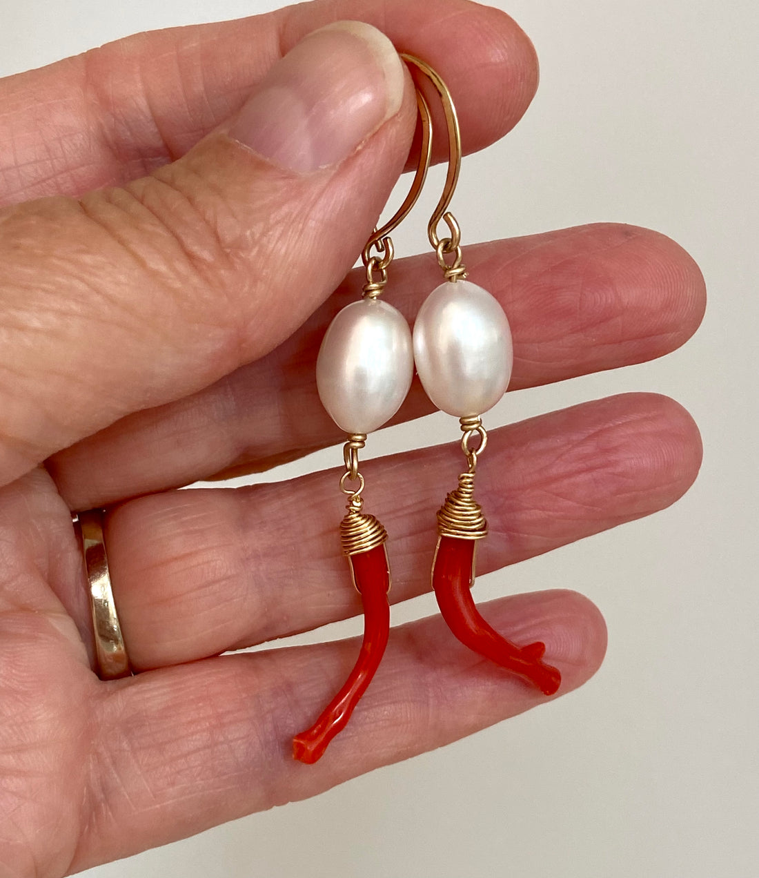 Vintage Italian Red Coral Branch and Pearl Earrings
