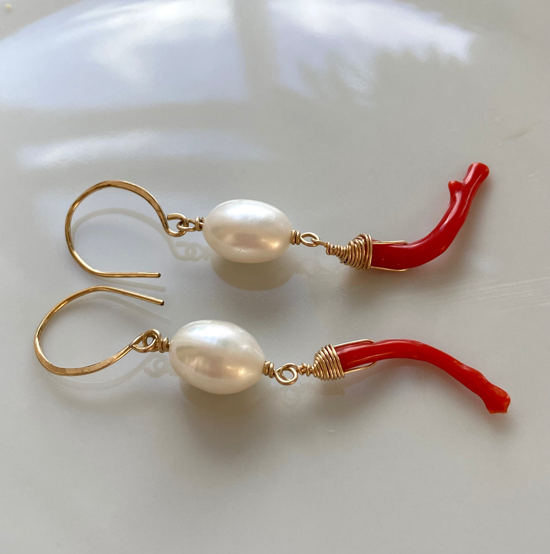 Vintage Italian Red Coral Branch and Pearl Earrings