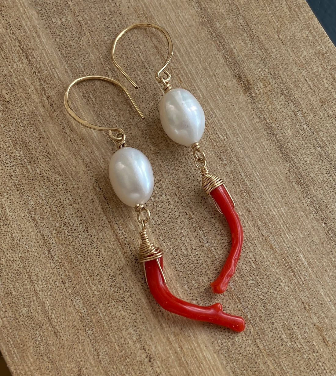 Vintage Italian Red Coral Branch and Pearl Earrings