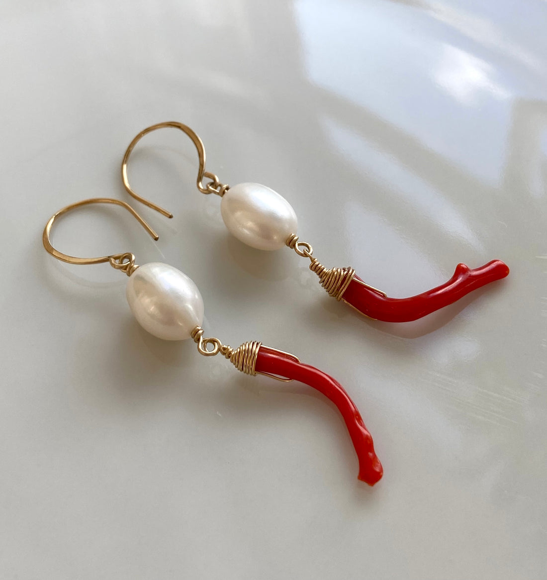 Vintage Italian Red Coral Branch and Pearl Earrings