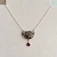 Dendritic Agate and  Rhodolite Garnet Pendant Necklace, January and May Birthstone Necklace