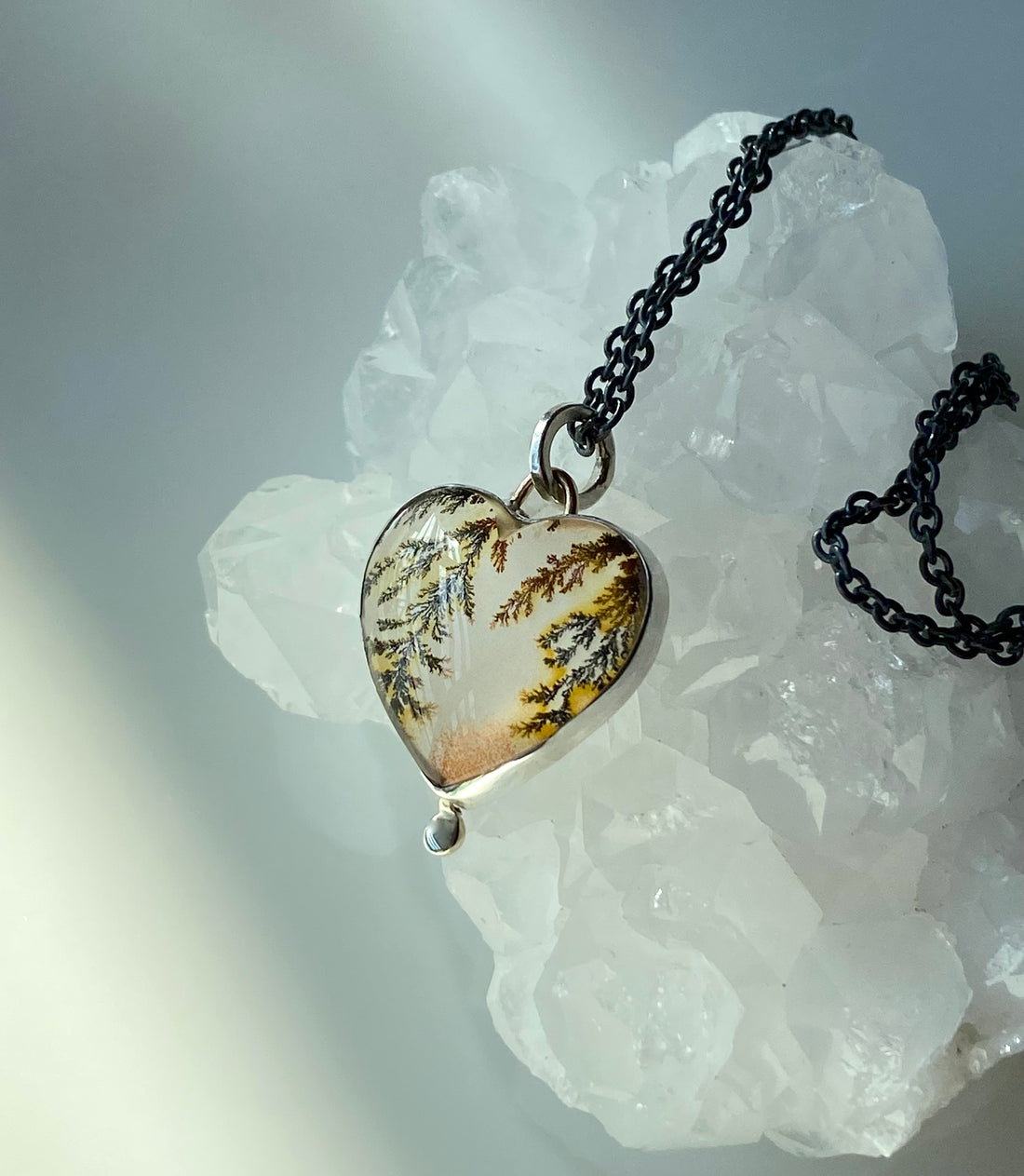 Dendritic Agate Heart Pendant Necklace