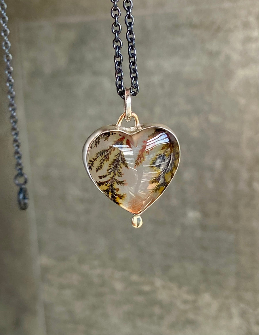 Dendritic Agate Heart Pendant Necklace