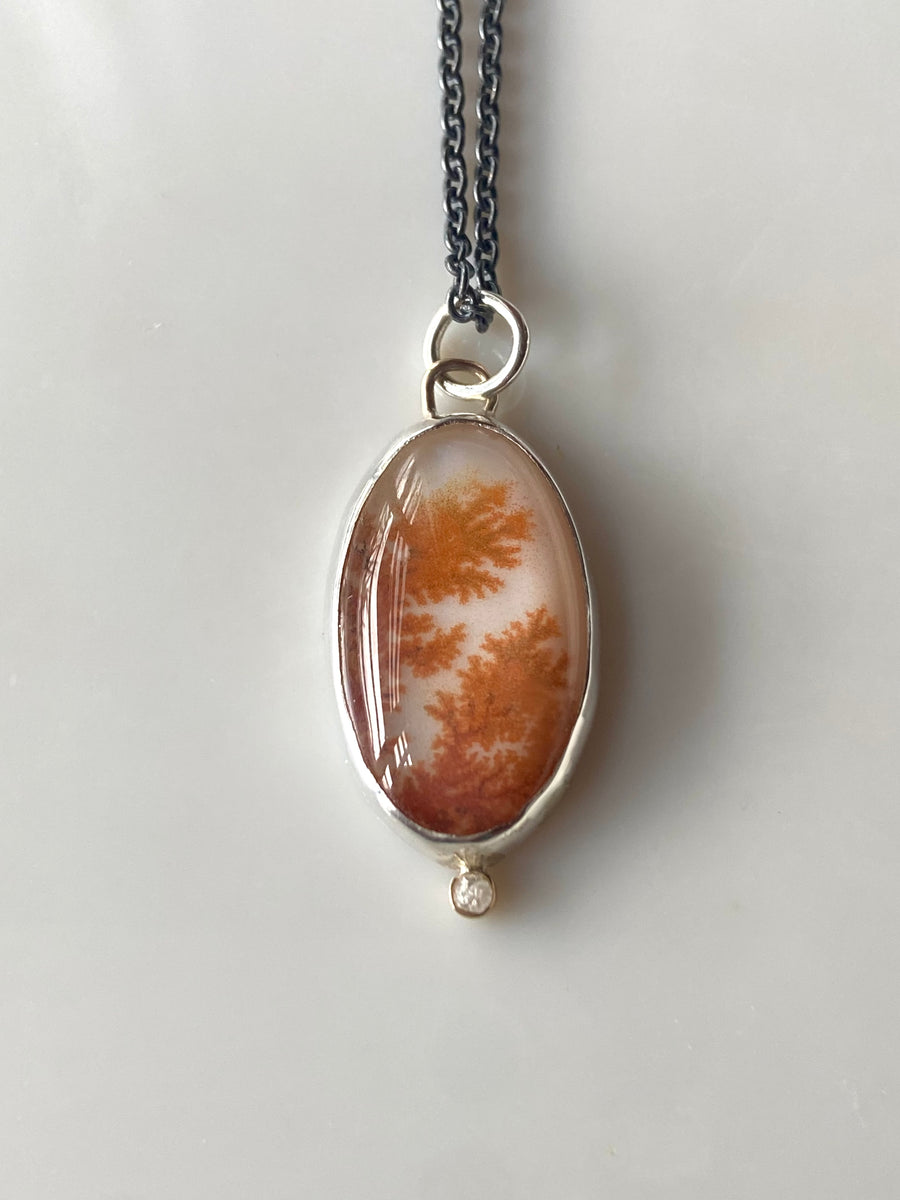 Dendritic Agate and Rough Diamond Pendant Necklace