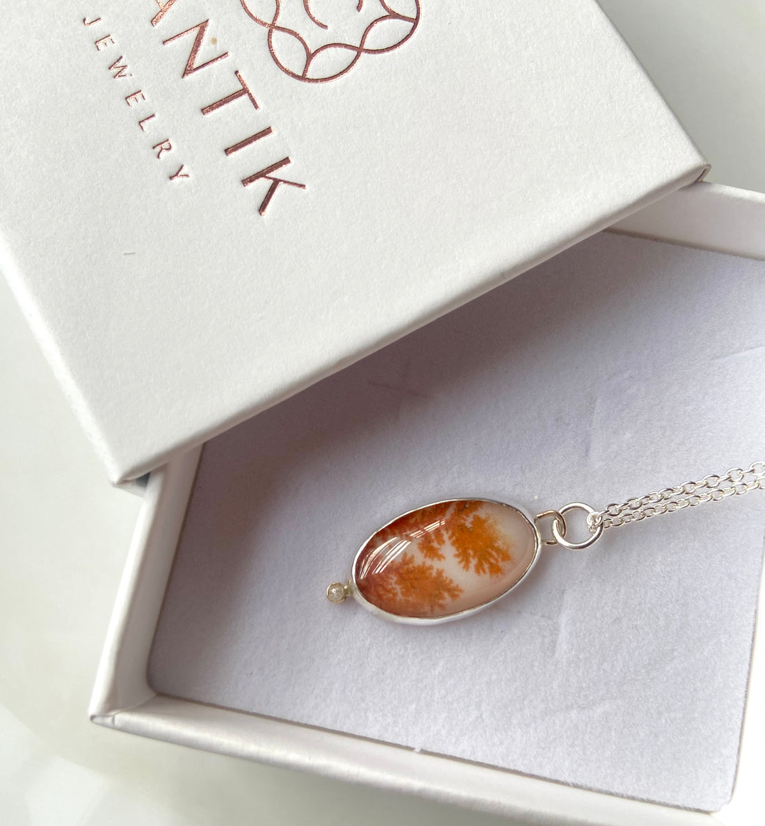 Dendritic Agate and Rough Diamond Pendant Necklace