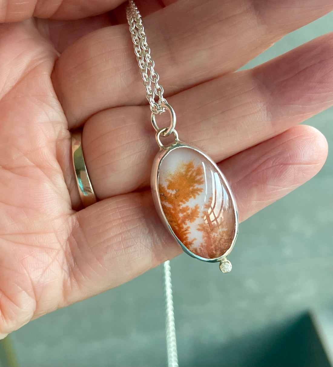 Dendritic Agate and Rough Diamond Pendant Necklace