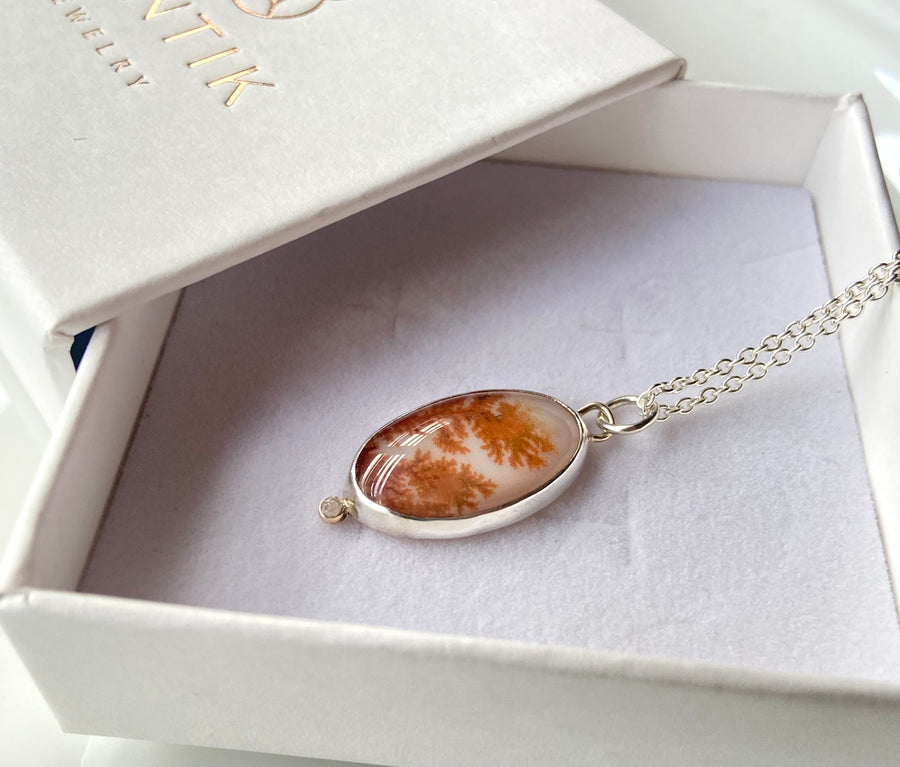 Dendritic Agate and Rough Diamond Pendant Necklace