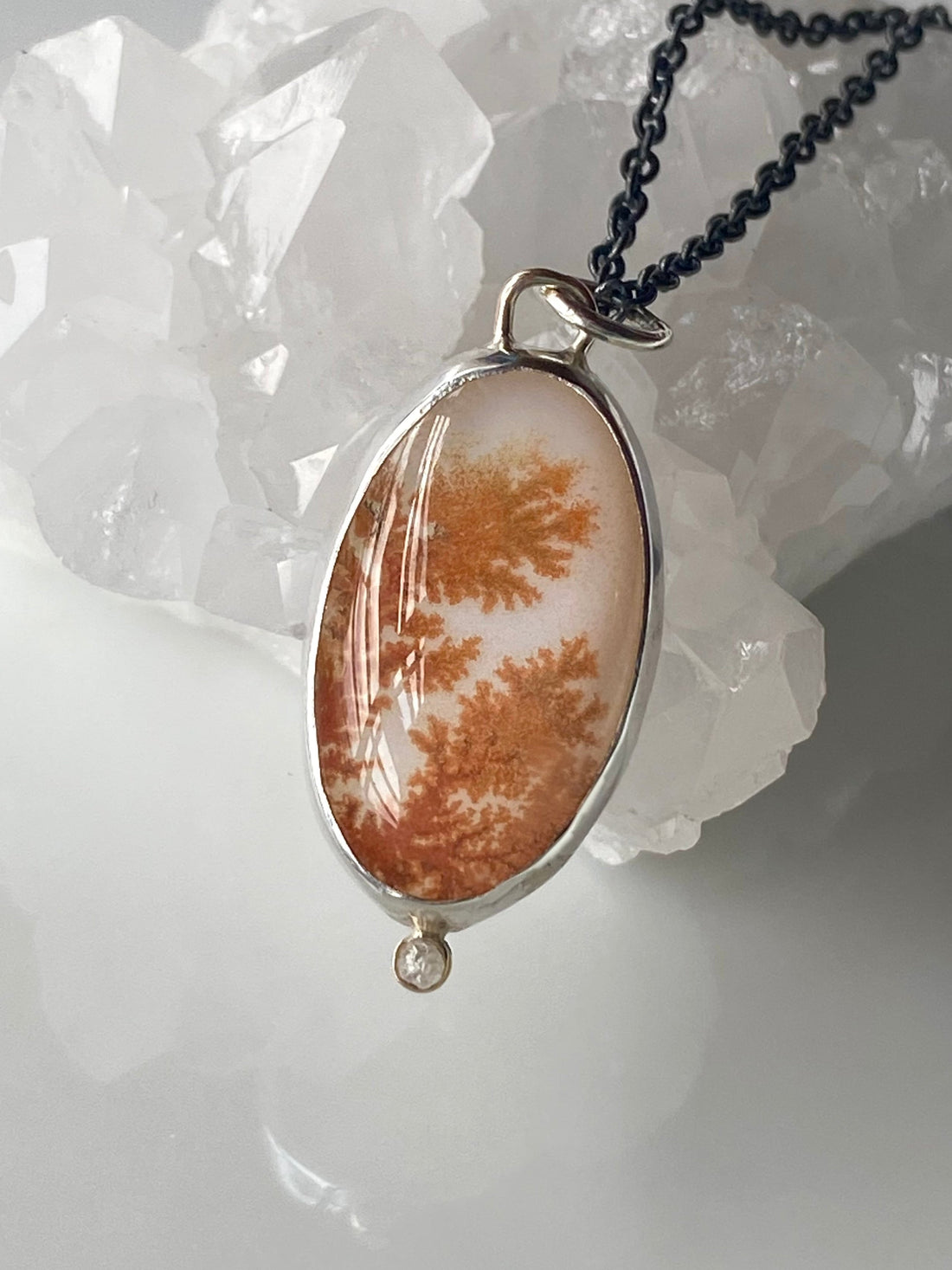 Dendritic Agate and Rough Diamond Pendant Necklace