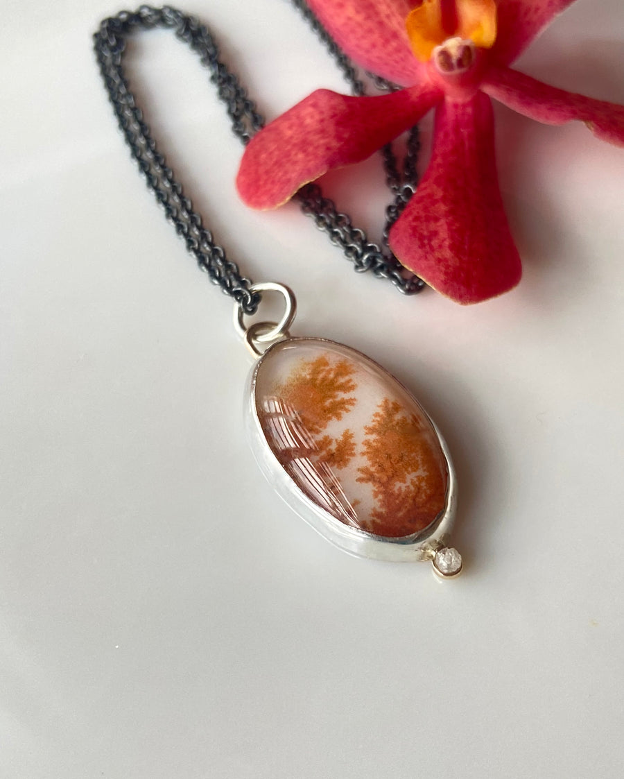 Dendritic Agate and Rough Diamond Pendant Necklace