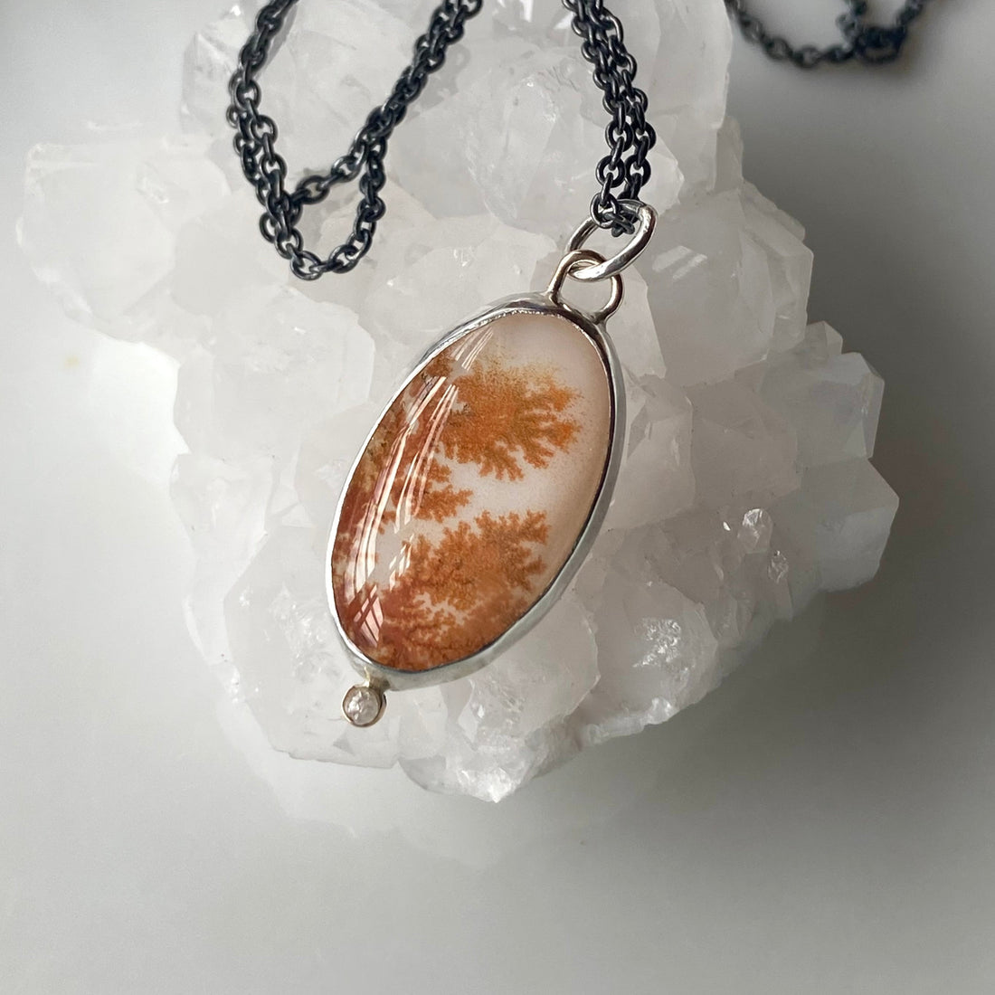 Dendritic Agate and Rough Diamond Pendant Necklace