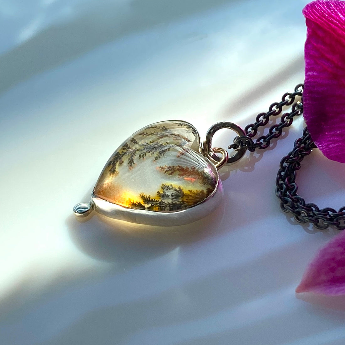 Dendritic Agate Heart Pendant Necklace