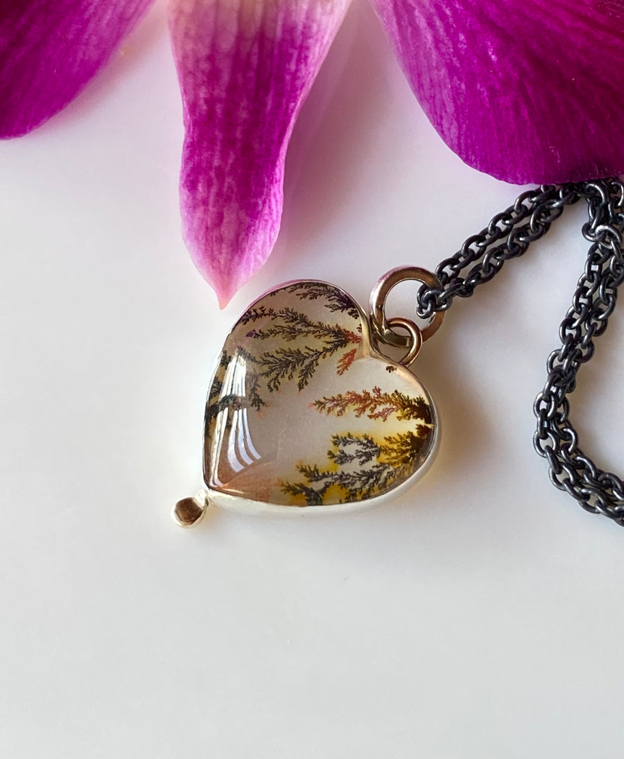 Dendritic Agate Heart Pendant Necklace