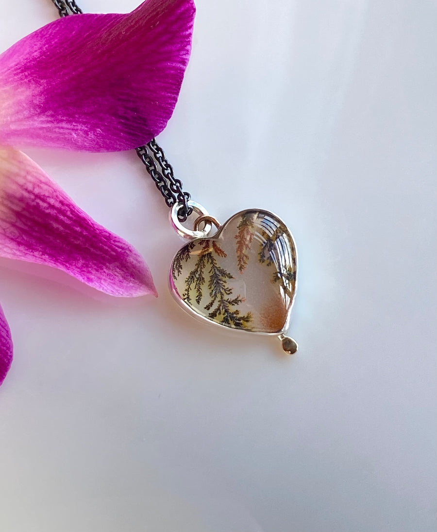 Dendritic Agate Heart Pendant Necklace