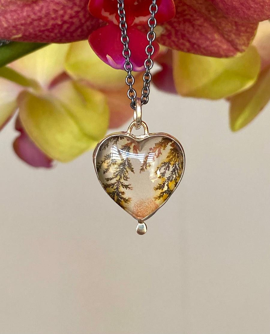 Dendritic Agate Heart Pendant Necklace