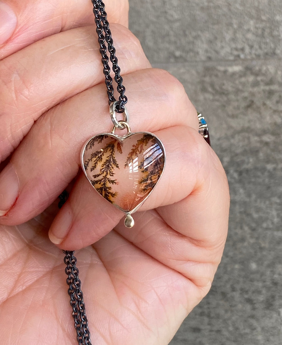 Dendritic Agate Heart Pendant Necklace