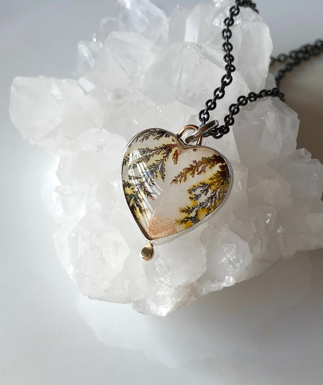 Dendritic Agate Heart Pendant Necklace