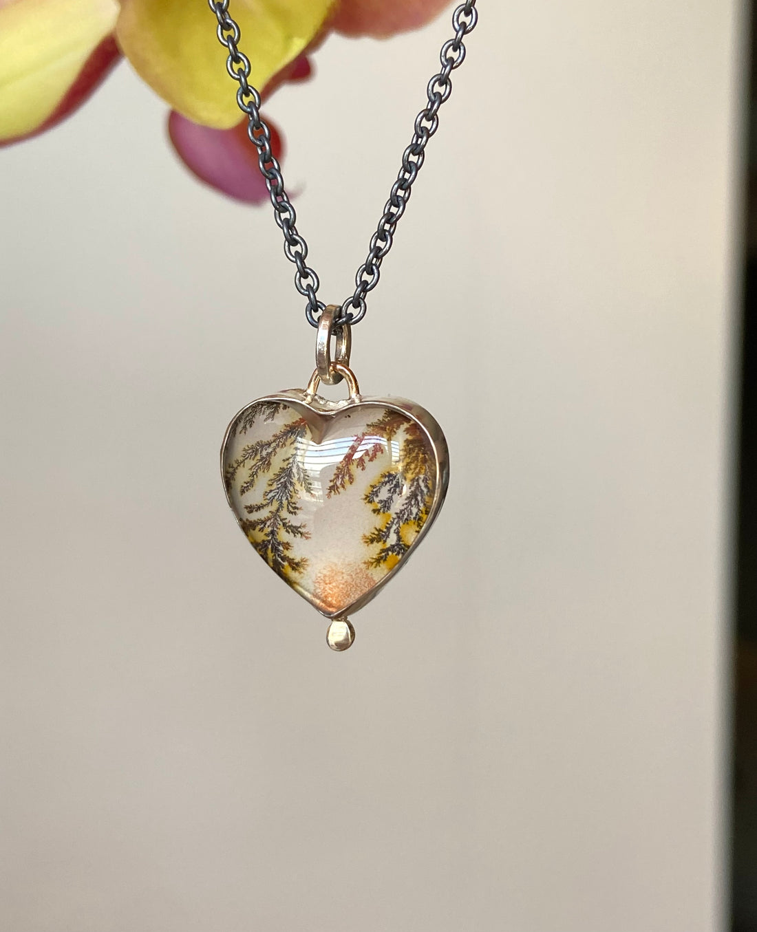 Dendritic Agate Heart Pendant Necklace