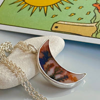 Dendritic Agate Crescent Moon Pendant Necklace, May Birthstone