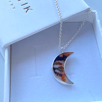 Dendritic Agate Crescent Moon Pendant Necklace, May Birthstone
