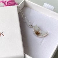 Dendritic Agate Crescent Moon Pendant Necklace, May Birthstone