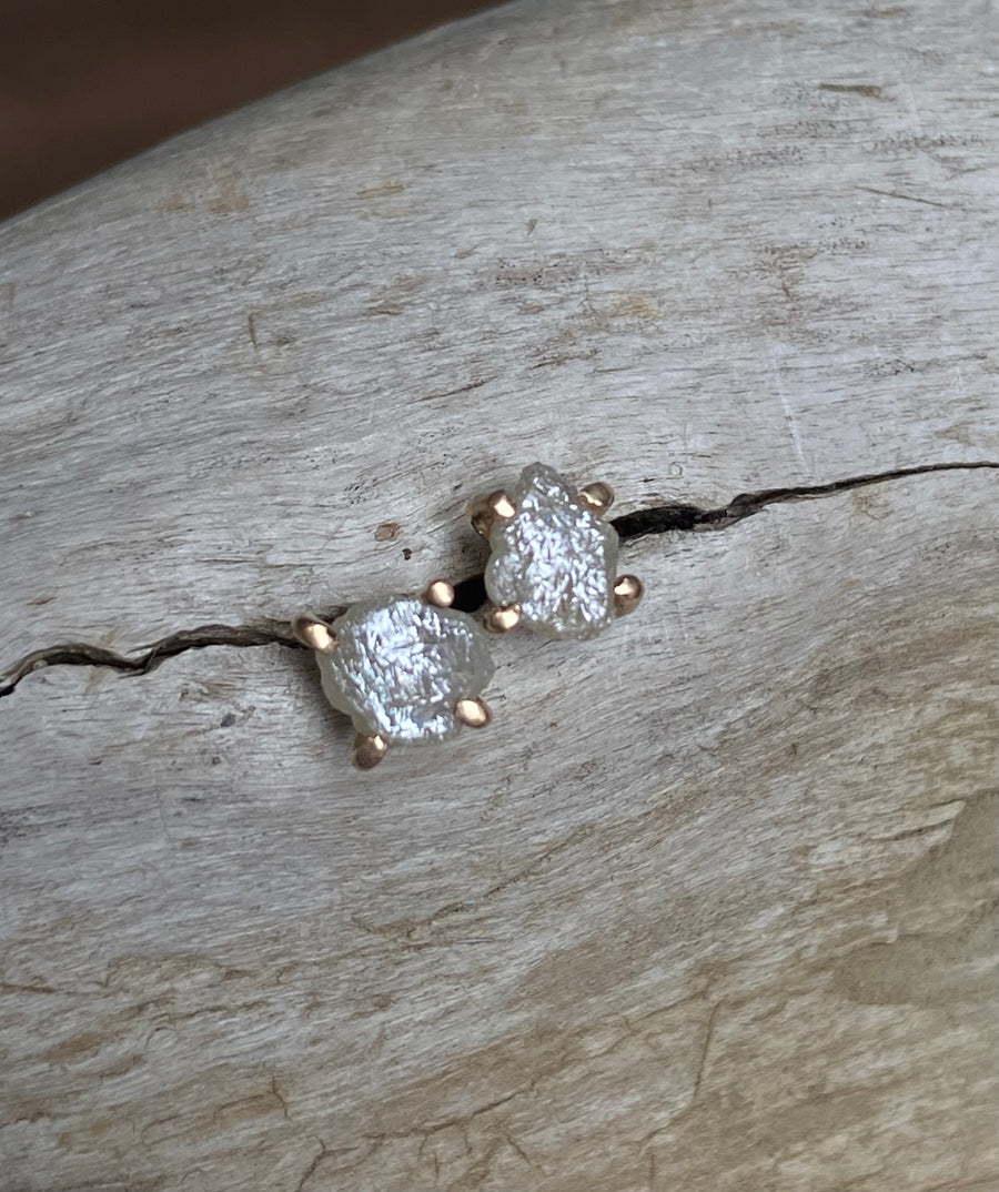 One-of-a-kind Rough Cream White Diamond Stud Earrings, April Birthstone Earrings, Bridesmaid Earrings