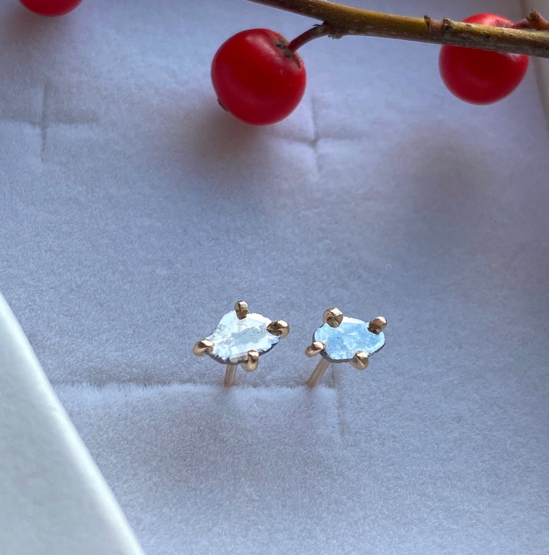 Raw Salt and Pepper Diamond Slice Earrings, April Birthstone, Bridesmaid Jewelry