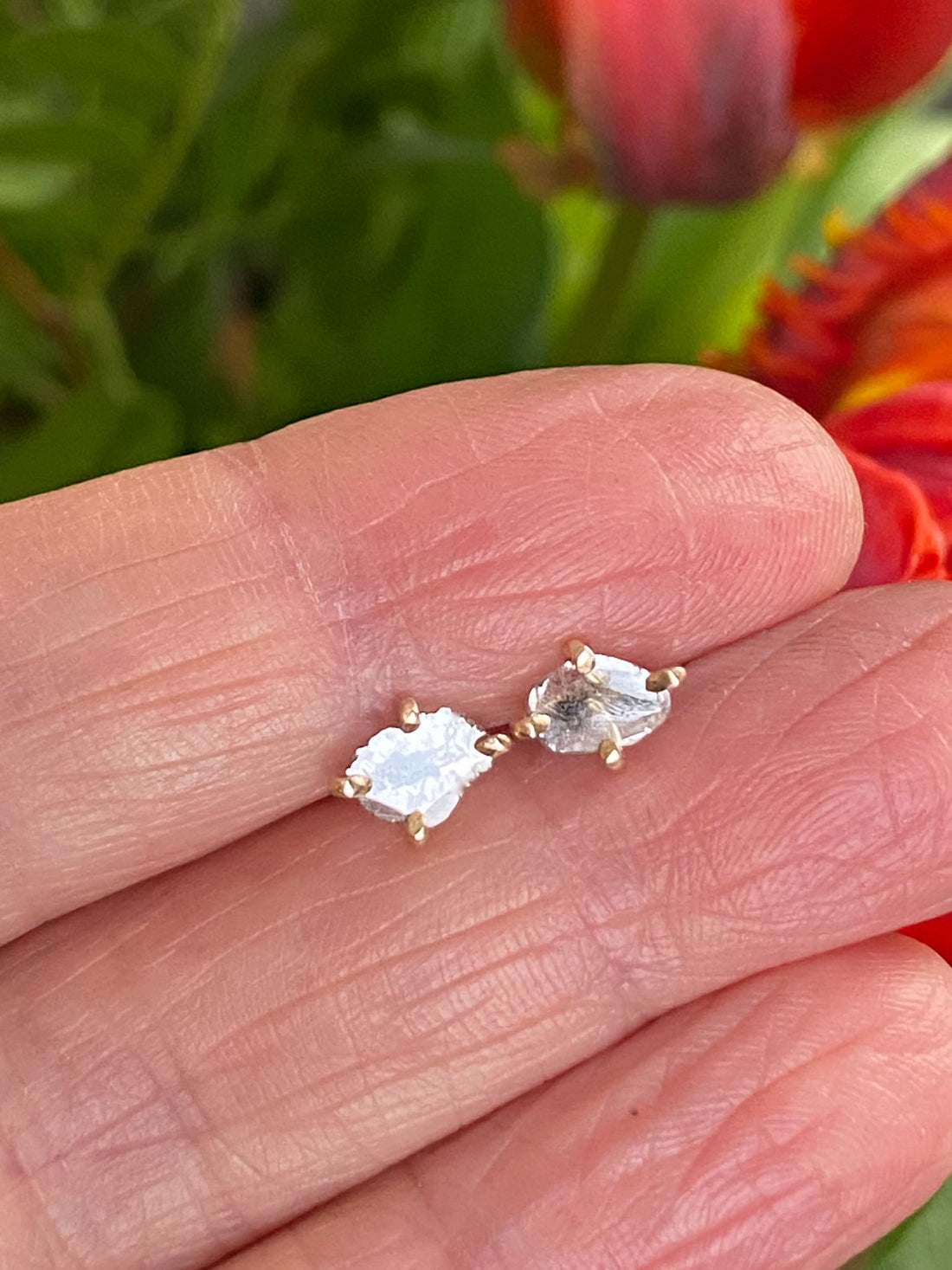 Raw Salt and Pepper Diamond Slice Earrings, April Birthstone, Bridesmaid Jewelry