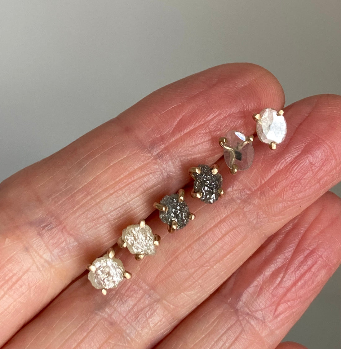 One-of-a-kind Rough Cream White Diamond Stud Earrings, April Birthstone Earrings, Bridesmaid Earrings