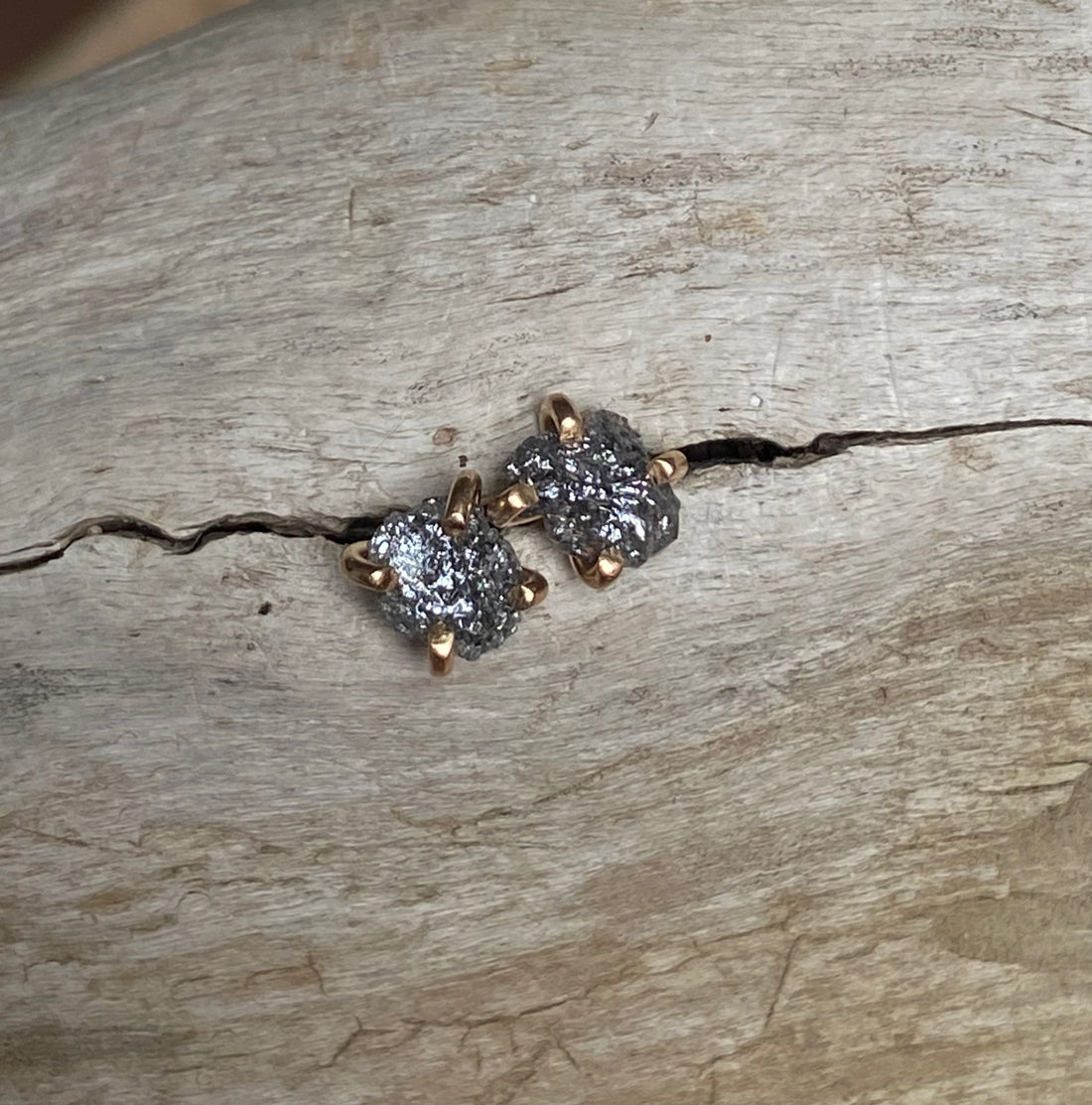 One-of-a-kind Rough Charcoal Grey Diamond Stud Earrings, April Birthstone Earrings, Bridesmaid Earrings