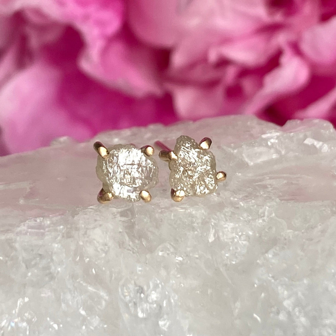 One-of-a-kind Rough Cream White Diamond Stud Earrings, April Birthstone Earrings, Bridesmaid Earrings