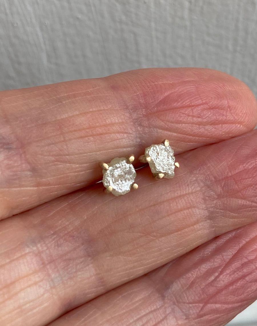 One-of-a-kind Rough Cream White Diamond Stud Earrings, April Birthstone Earrings, Bridesmaid Earrings