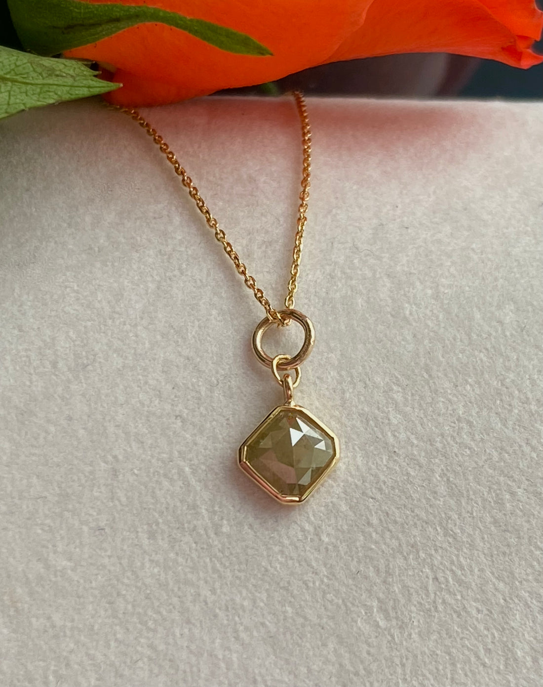 Gray Diamond Pendant Necklace, 18k Gold, April Birthstone