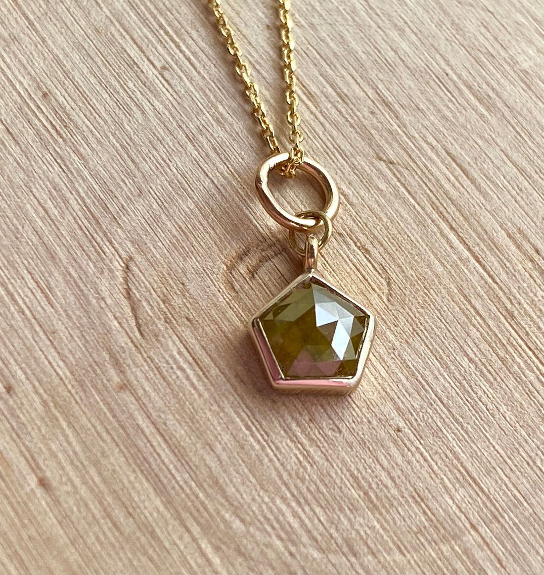 Green Yellow Diamond Pendant Necklace, 18k Gold, April Birthstone