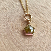 Green Yellow Diamond Pendant Necklace, 18k Gold, April Birthstone